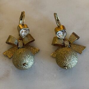 Betsey Johnson Bow Crystal Heart Ball Drop Earrings